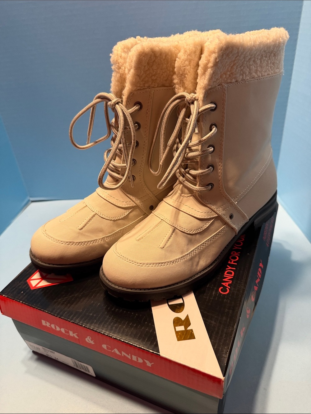 Rock & Candy Cream Lace-Up Sherpa Boots